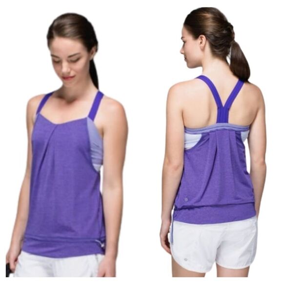 LULULEMON Rest Less Tank Heathered Bruised Berry/Wee Stripe Bruised Berry - Picture 1 of 3